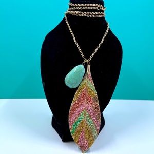 Aldo Signed Gold Leaf And Turquoise Necklace